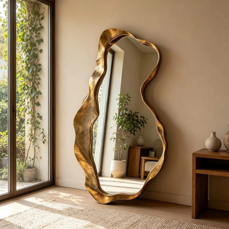 Irregular wavy mirror decorative mirror is suitable for living room, bedroom and home