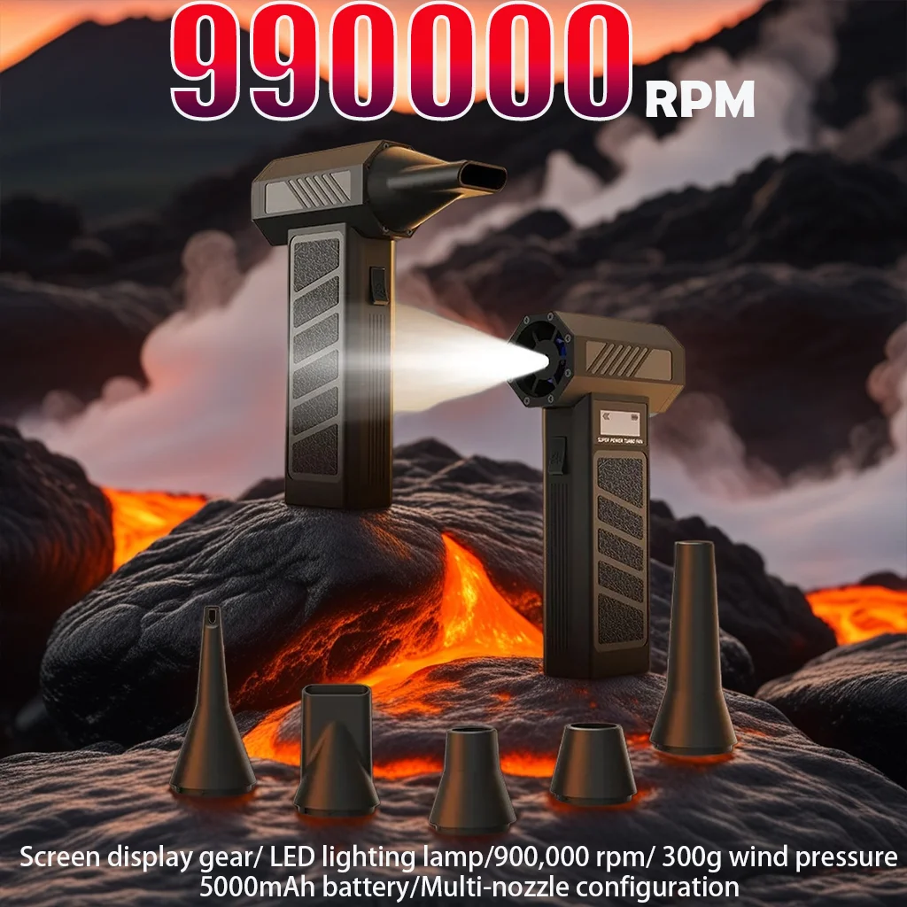 2025Новый пылесборник Hurricane 990000 об/мин, беспроводной пылесос со сжатым воздухом, высокоскоростной жестокий вентилятор, 4 скорости, регулируемый турбоструйный вентилятор
