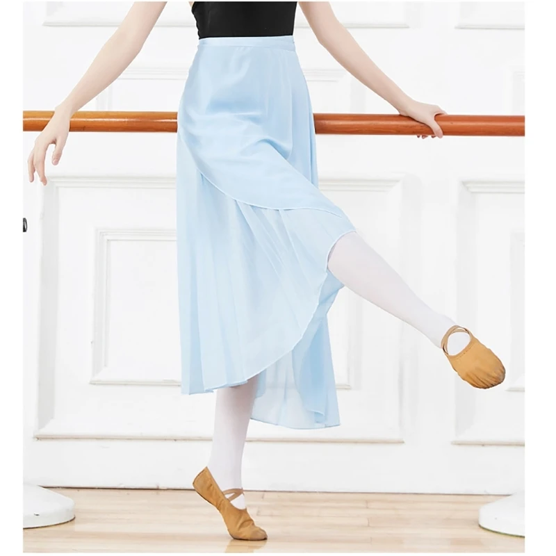 

Womens Elegant Ballet Skirt Dance Flowy Long Wrap Skirt with Adjustable Waist Ties Gymnastic Over Scarf for Leotards