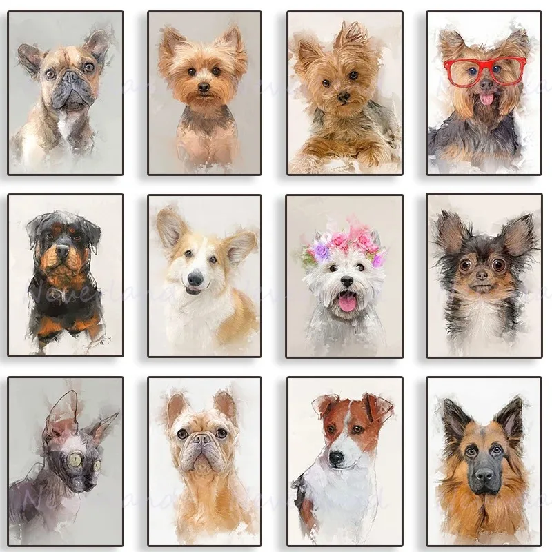 Cute Dogs Portrait Posters Corgi Yorkie Westie Abstract Animals Canvas Painting and Prints Wall Art Picture for Room Home Dec
