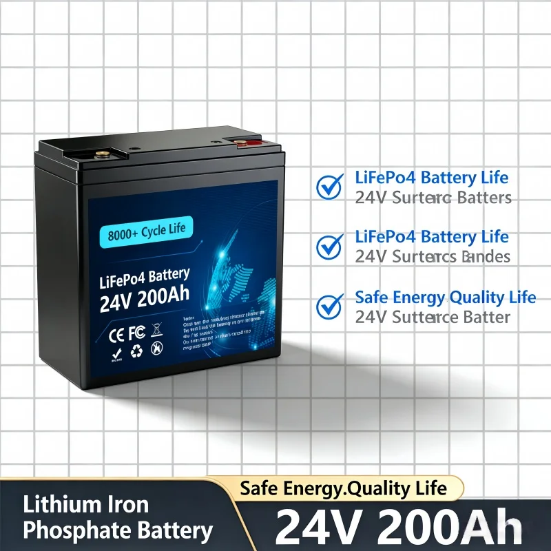 

LiFePO4 24V 200Ah Battery Built-in 200A BMS Rechargeable for RV Camper Solar Off-Grid