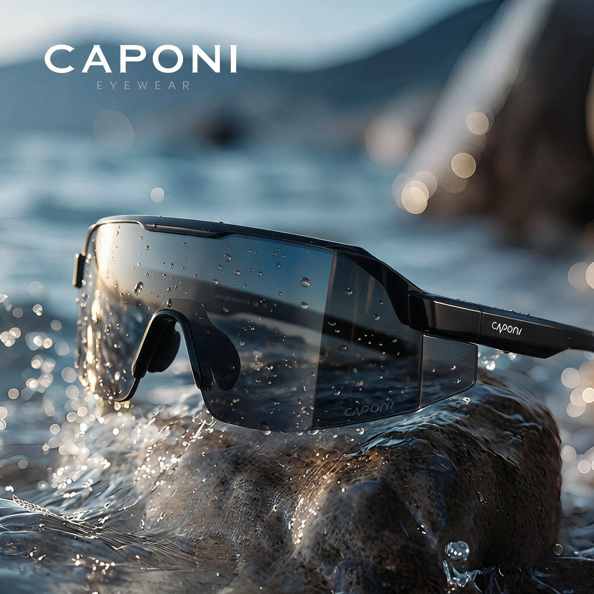 CAPONI Men Sunglasses Outdoor Sport Cycling Running Safety Goggles Anti-Oil and Water Colorful HD Lenses Sun Glasses CP36513