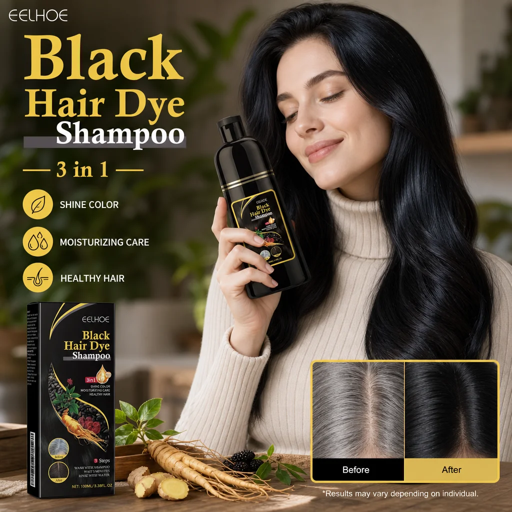3-in-1 Black Hair Dye Shampoo Herbal Cover Gray Hair Nourish Strengthen Moisturizing Shine Hair Color Shampoo for Grey Hair Care