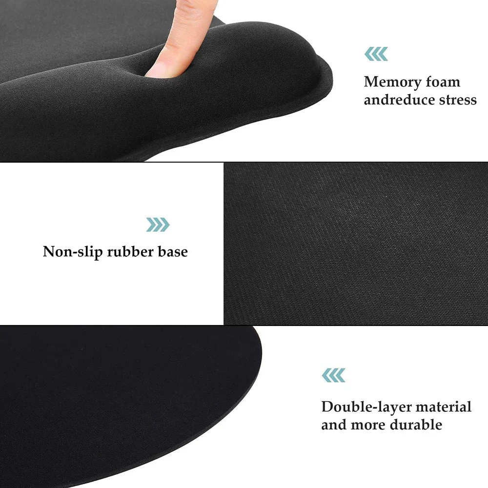 Mouse pad com suporte para pulso, mousepad ergonômico com descanso de pulso de espuma viscoelástica e base antiderrapante acessórios de mesa de escritório-preto