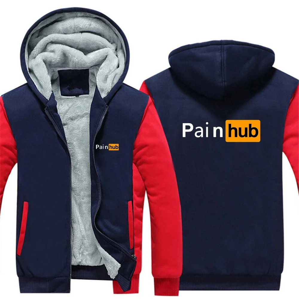 2024 Autumn Winter Man's Painhub Logo Print Fashion Long Sleeve Splicing Cold Prevention Warm Zip High Quality Thickened Hoodies