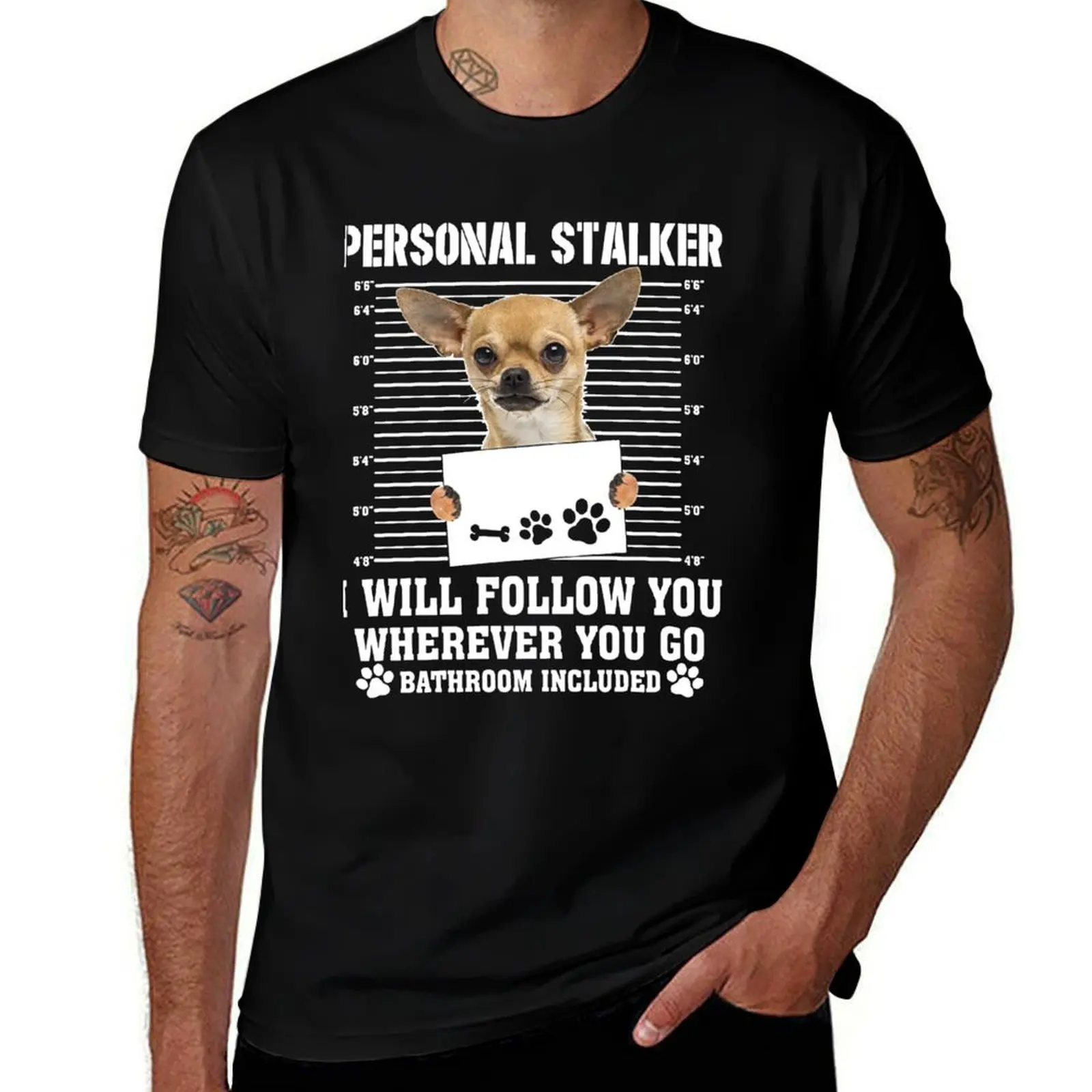 Camiseta de algodón de manga corta, de estilo deportivo y casual, con el diseño «Seguiré tu rastro, dondequiera que vayas» y la imagen de un chihuahua.