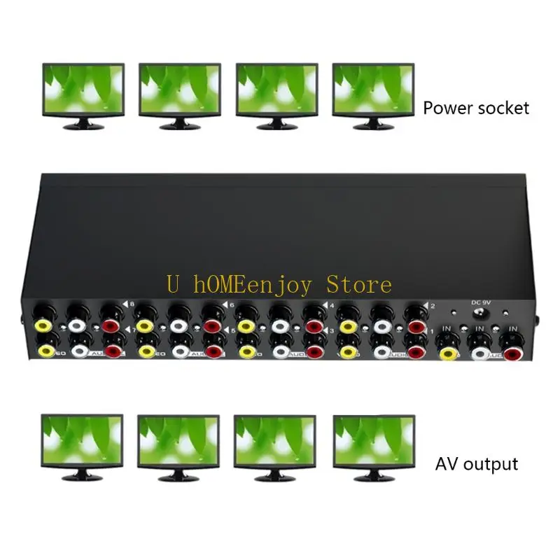B0KF 8-way Composite RCA AV Splitter 1X8 Video 1 in 8 out Selector Box Splitter Distributor for STB DVD HDTV