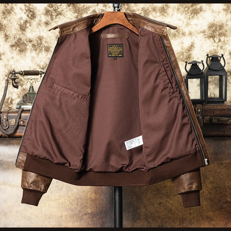 Chaqueta Cuero Vintage Militar Marrón Hombre - close-up view