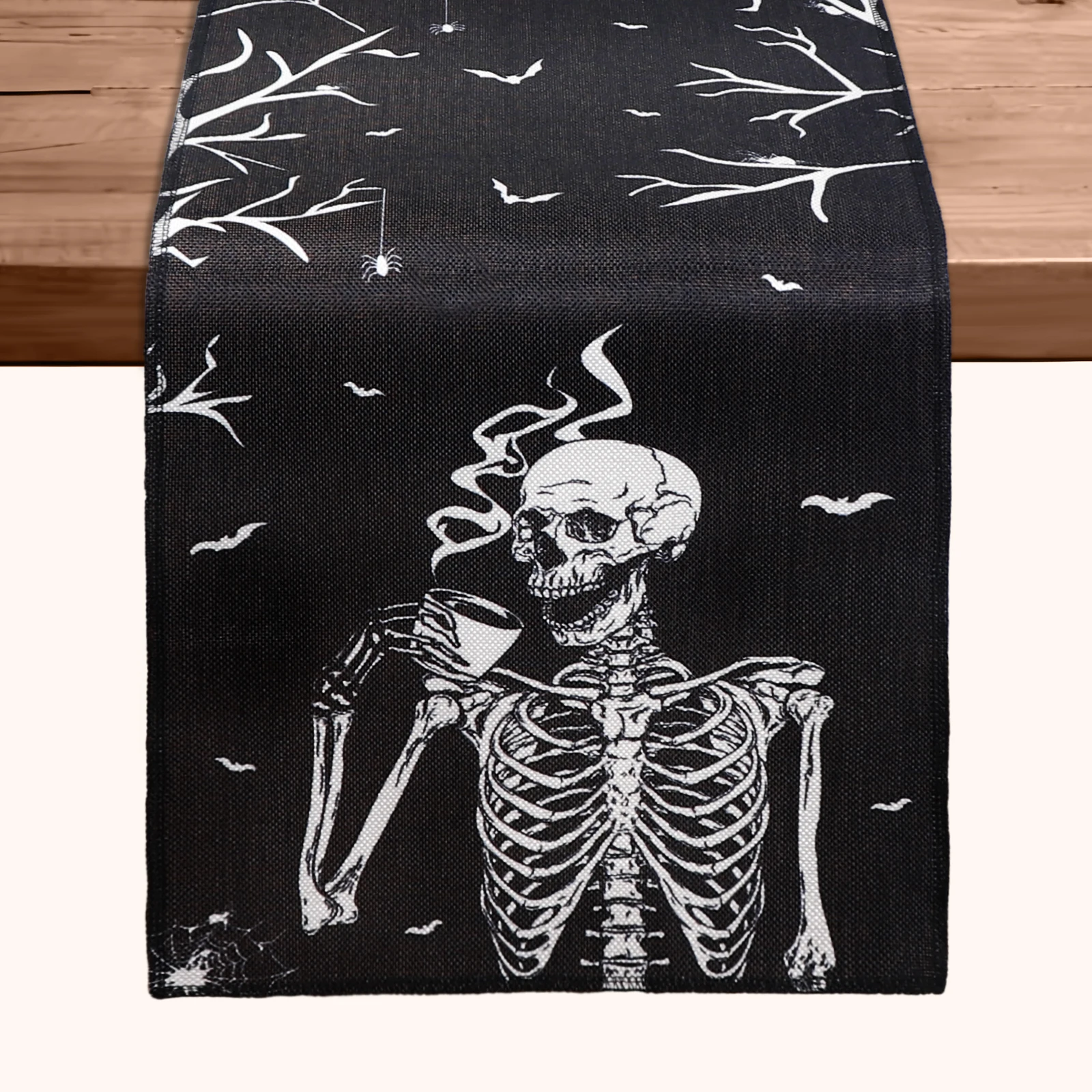 Ourwar Halloween Table Runner Pumpkin Spider WebSkull Dining Table Decoration Scary Table Cover For Halloween Dinner Party Decor