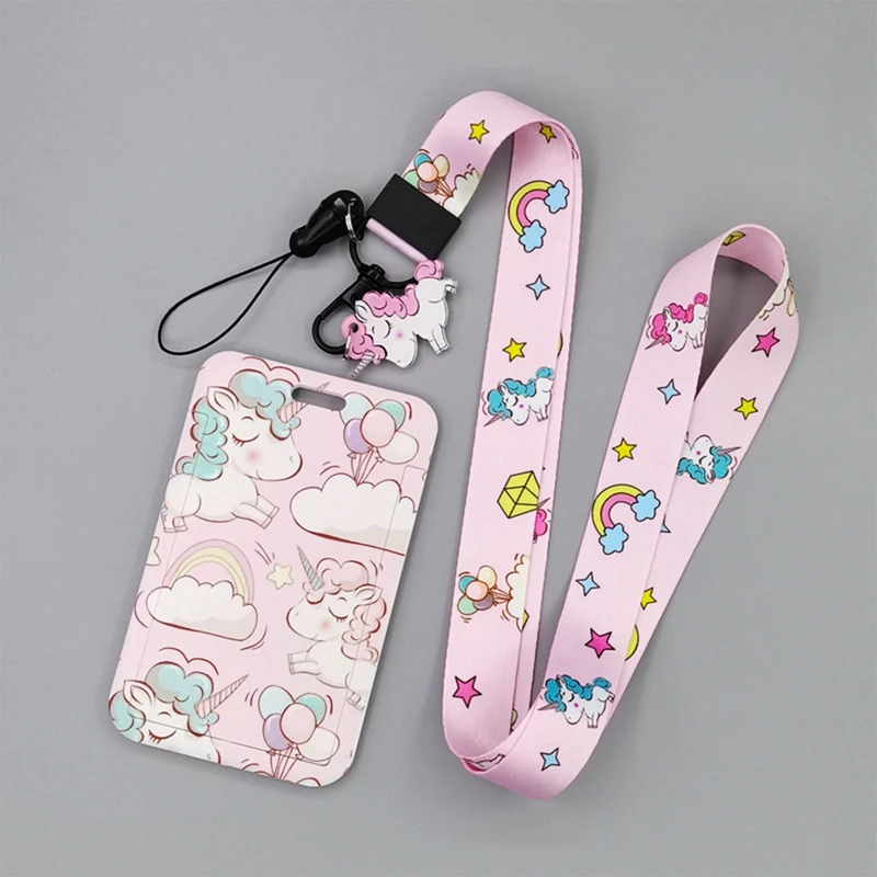 Cute Lanyard ID Badge Holder Case Card Cover Keys Moblie Phone Bank Credit Case Neck Strap For Girls Teen Student