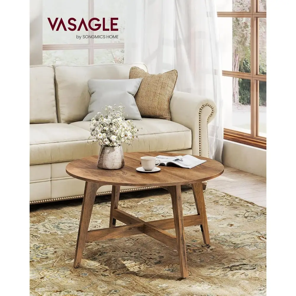 Round Coffee Table, 31.5-Inch Center Table, Tapered Legs, Curved Transitions, Easy to Assemble, for Living Room, Espresso Brown