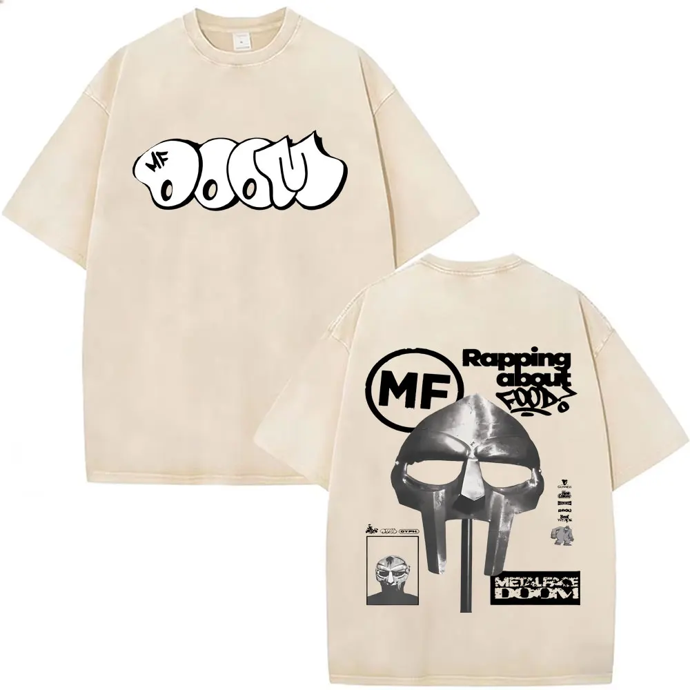 

Rapper Mf Doom Madlib Madvillainy Metal Mask Vintage Washed T-shirt Men Women High Quality Cotton T Shirts Male Hip Hop T-shirts