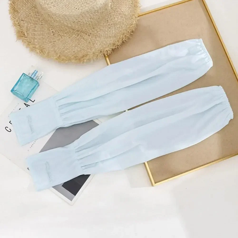 زوج من الأكمام الصيفية الفضفاضة الواقية من الشمس للقيادة من الحرير الجليدي للسيدات طويلة الطول للحماية من الأشعة فوق البنفسجية وأكمام قفاز للذراع فائقة النعومة #4