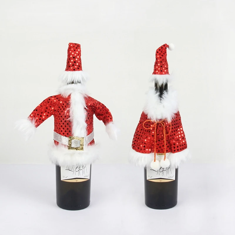 2024 New Christmas Sequin Sweater Wine Bottle Cover Coat Hat Wine Bottle Dress Gift Bag Xmas Party New Year Wedding Decorations