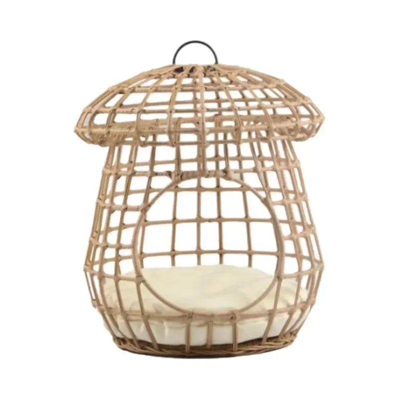 Handmade wicker cat bed basket Steel wire frame pet house nest with cushion, suitable for puppies or cats Animal pattern, suitab