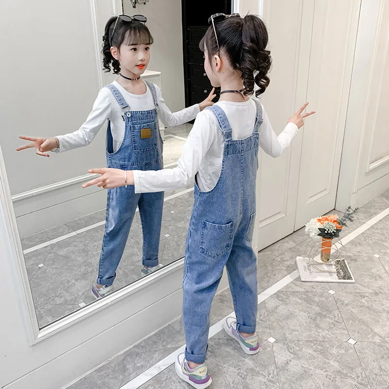 Girls Denim Overalls Children Cowboy Suspender Pants Kids Jumpsuit Girl Jeans Trousers Spring Autumn 5-15Years