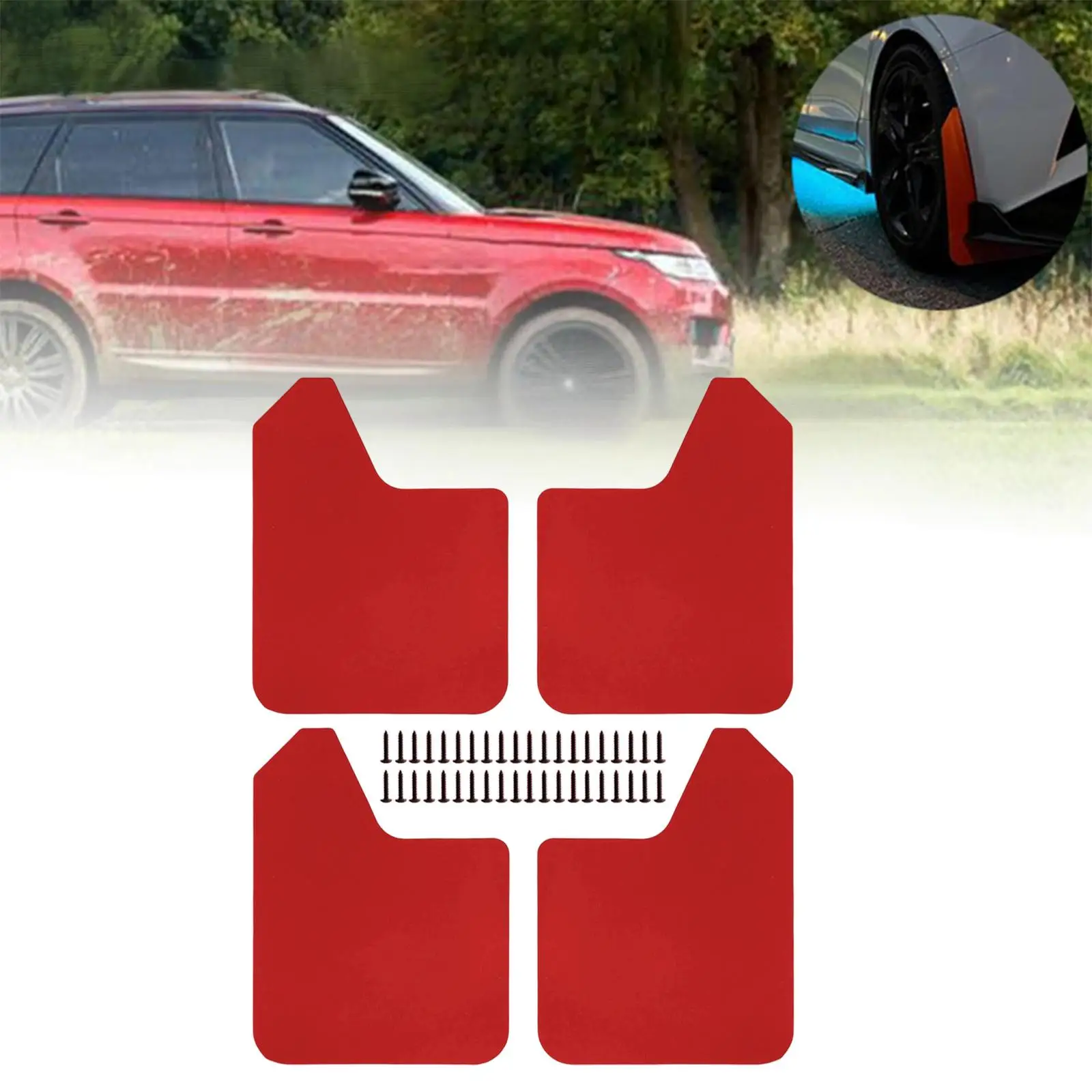 

Red Mudguard Flaps Car Splash Protection Set Durable EVA Material for Pickup Sedan SUV Universal
