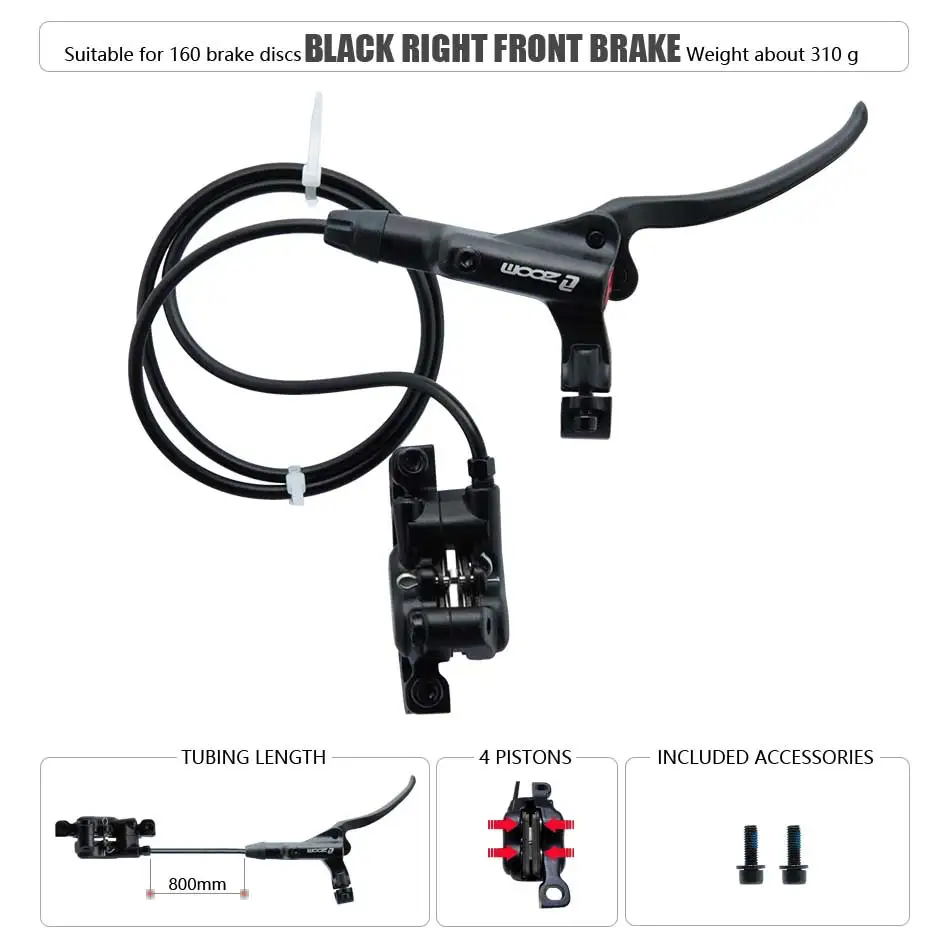 ZOOM HB-876 4-Kolben-Klapp-Mountainbike-Scheiben-Hydraulikbremsen-Set vorne 800 hinten 1400 mm MTB-Fahrradkrämpfe rot Fahrradteile