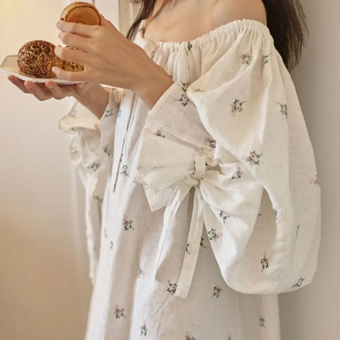 

Retro Princess Nightgown Women in Spring Autumn Long-sleeved Pajamas for Women Pastoral Korean Style Floral Home Clothes Woman
