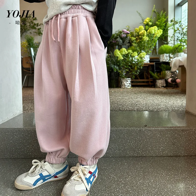 Kids Pants Girl Sports Pants Spring Autumn New Sweatpants Thin Children Clothing Trousers 2024 Simple Loose Elastic Waist