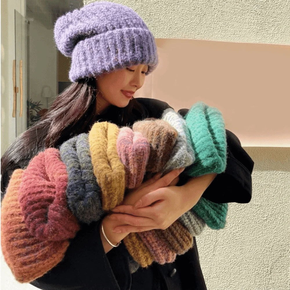 Retro Mixed Color Striped Beanie Hat Keep Warm Soft Knitted Cap Windproof Ear Protection Warm Hat Autumn Winter