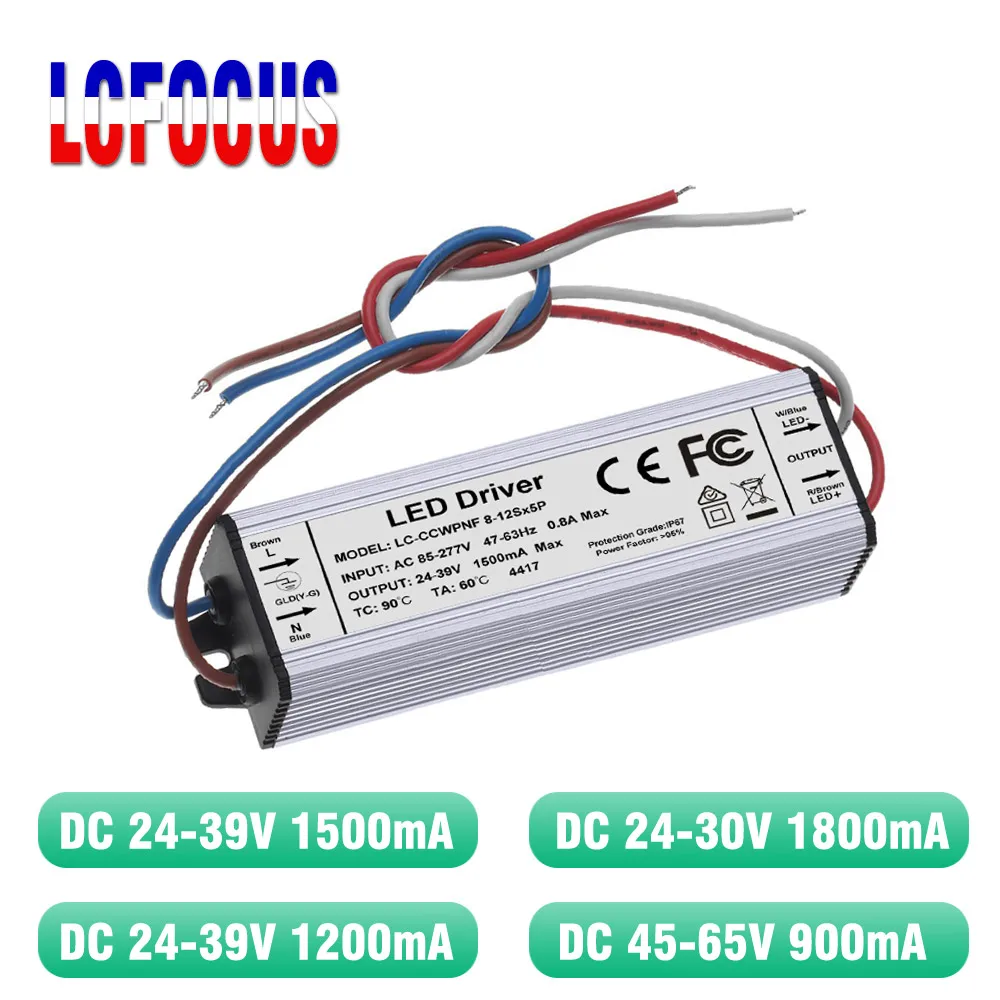 No Flicker 40W 50W 60W LED Driver 1500mA 1200mA 900mA 24-39V 40 50 60 W Watt Lighting Transformers For DIY Lamp Floodlight