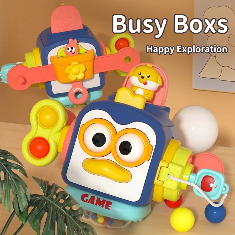 

Baby Busy Board Cube Монтессори Сенсорные игрушки для малышей Развивающие обучающие занятия Игрушечный замок Коробка для мелкой моторики подарок ребенку