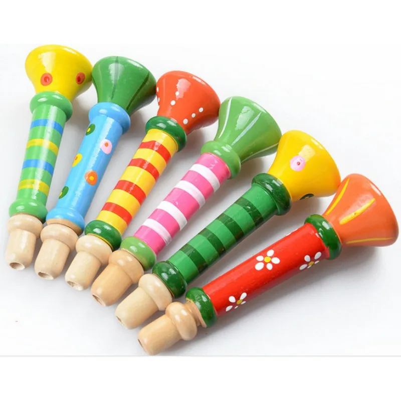 Trompete de madeira crianças brinquedo chifre apito instrumento musical para crianças cedo educacional montessori brinquedos jogos de treinamento sonoro