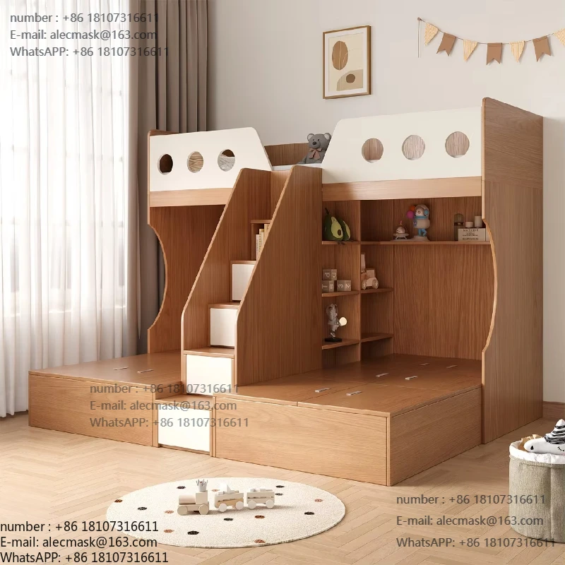 

Solid wood non-distracting bunk bed with large capacity storage for three people to save space