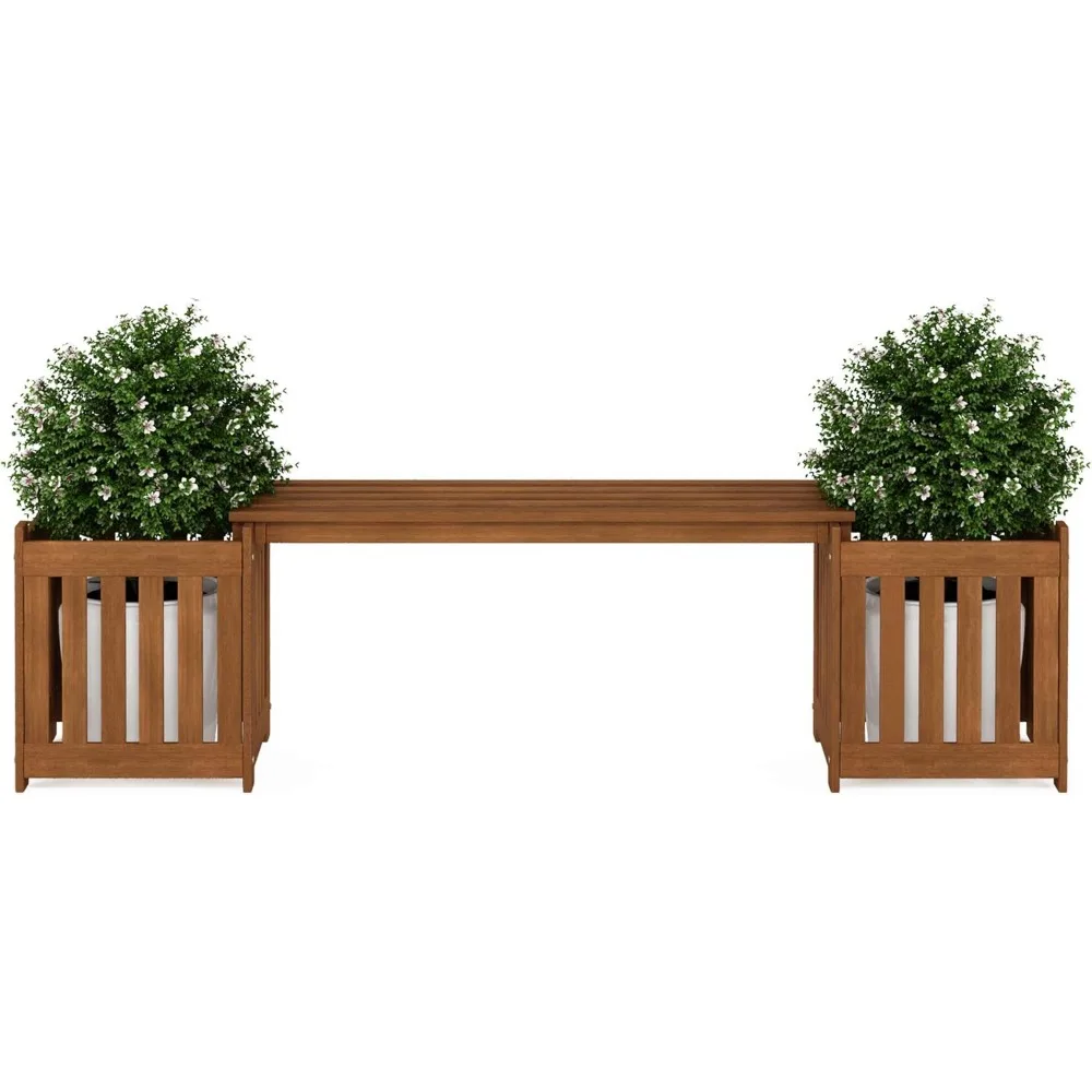 صندوق زهور خارجي من الخشب الصلب مع مقعد، لمسة نهائية طبيعية لديكور الحديقة #4