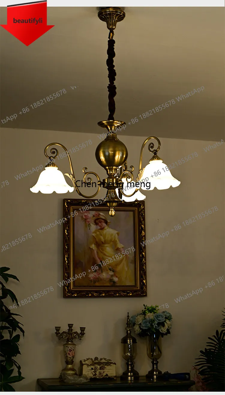 a50 French all-copper living room lamp, advanced American country retro pastoral style, European medium and ancient style