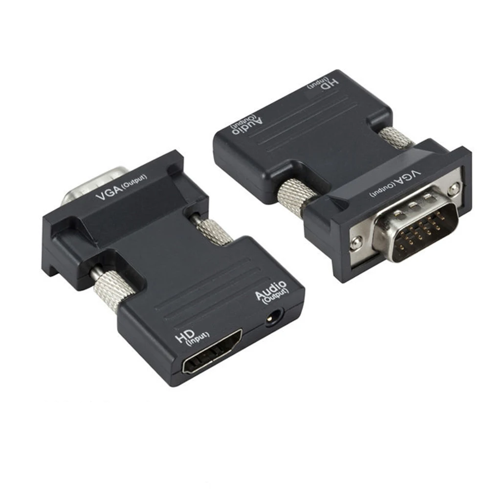 HDMI compatível com adaptador VGA, cabo de áudio, HD 1080p, conversor VGA para HDMI compatível para PC, laptop, TV Box, projetor, 3,5mm