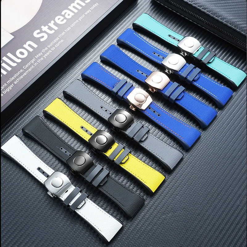For FM Franck Muller Fluororubber Watch Strap Franck Muller V45 Series Yacht Blue Strap Bracelet for Men and Women