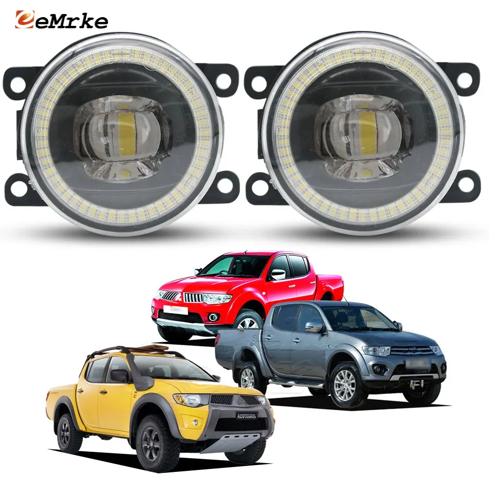 Pair LED Fog Lights Lens for Mitsubishi L200 Triton IV 2010 2011 2012 2013 2014 2015 Angel Eyes DRL Car PTF Daytime Running Lamp