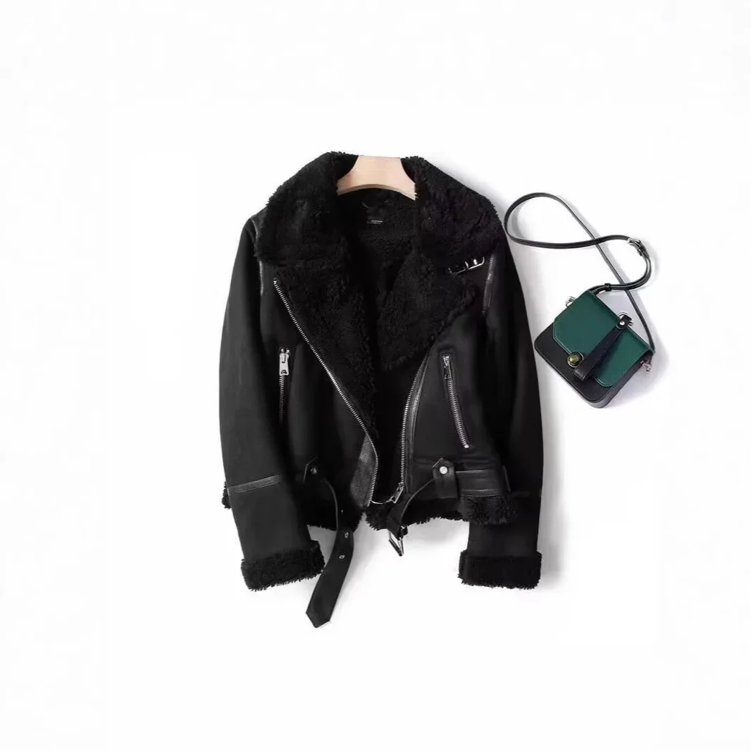 Amazon Cross-Border Novinka Podzimní/zimní semišová kožená bunda s fleecovou podšívkou a integrovaným límcem - náhled 2