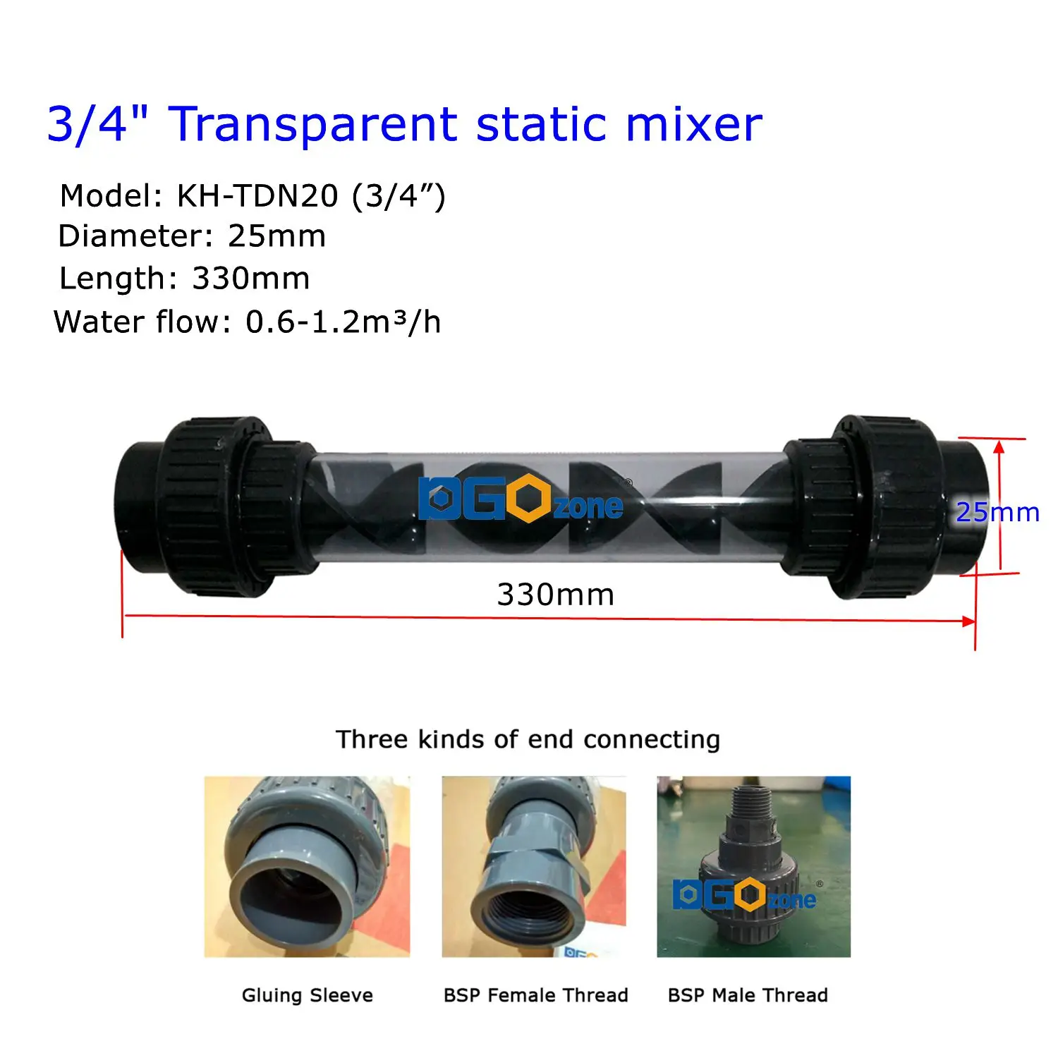 1/2“ 3/4” UPVC static mixer for mixing liquid Transparent mixer Diameter 20mm /25mmDGOzone