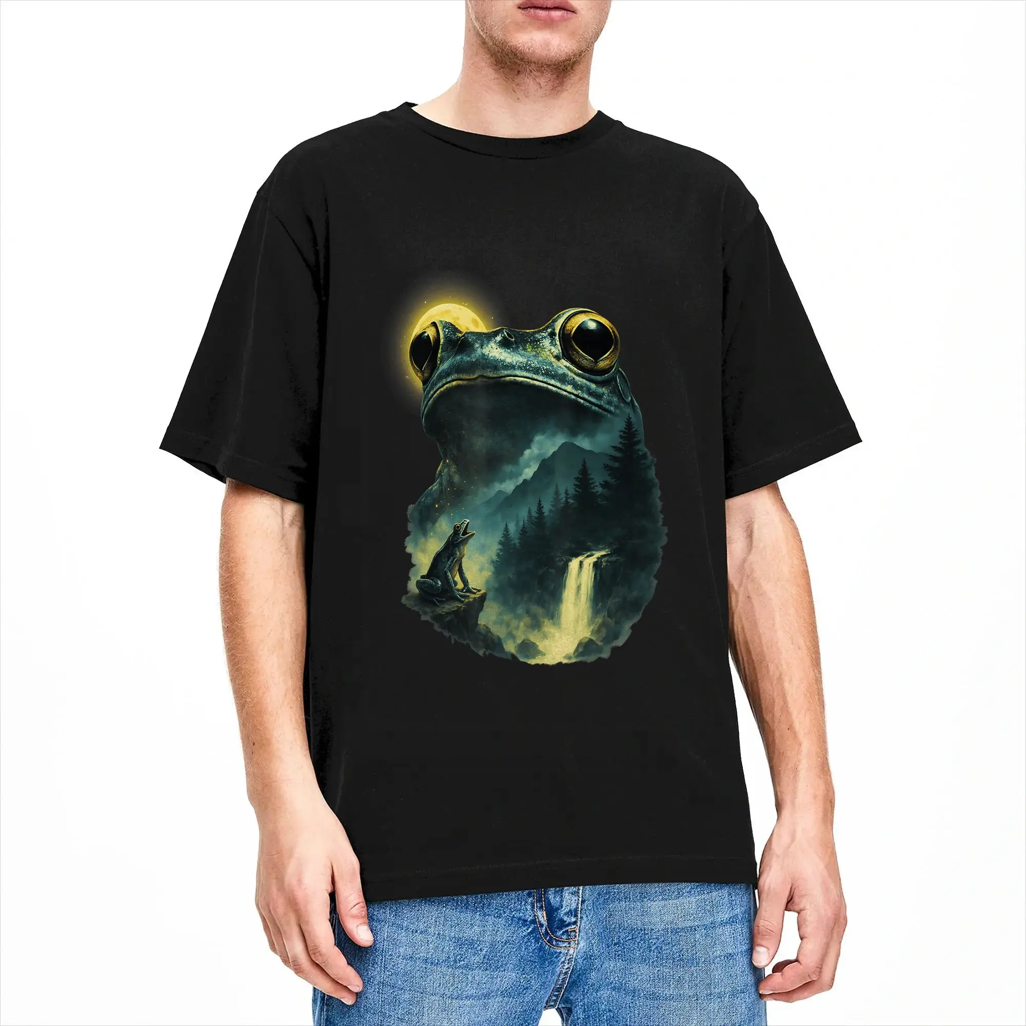 Frog Howling to Moon Frogs Howl at The Moon Parody Meme T Shirts for Men Pure Cotton T-Shirts Crew Neck Tees Short Sleeve
