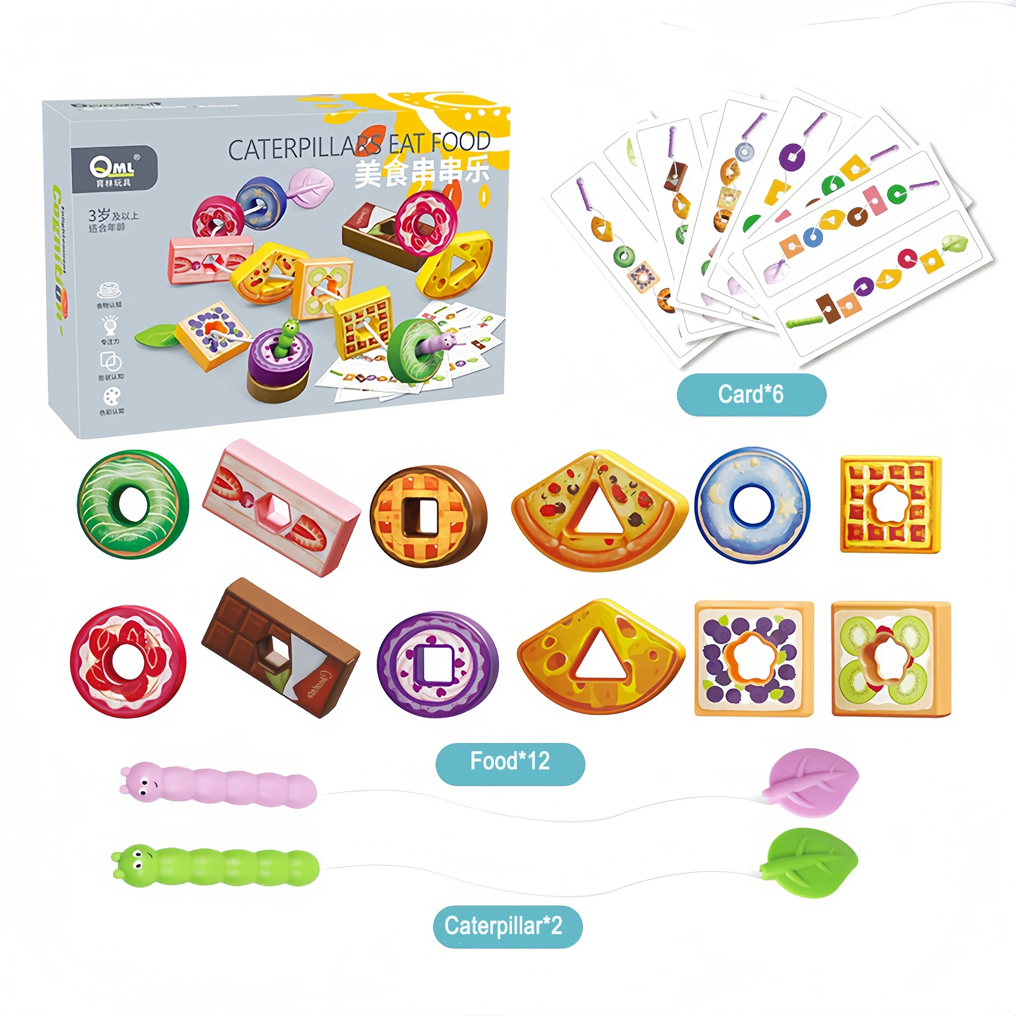 Montessori Fruit Food Veterkralen Spel voor Peuter Kleur en Vorm Cognitieve Matching, Vroege Fijne Motoriek Training