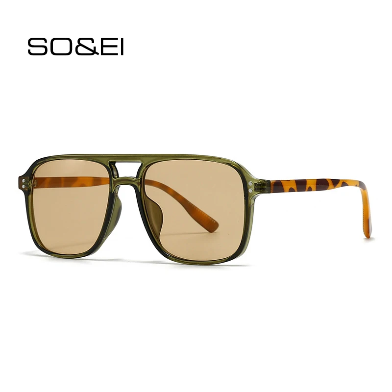 

SO&EI Retro Double Bridges Square Men Rivets Sunglasses Fashion Women Yellow Blue Shades UV400 Sun Glasses