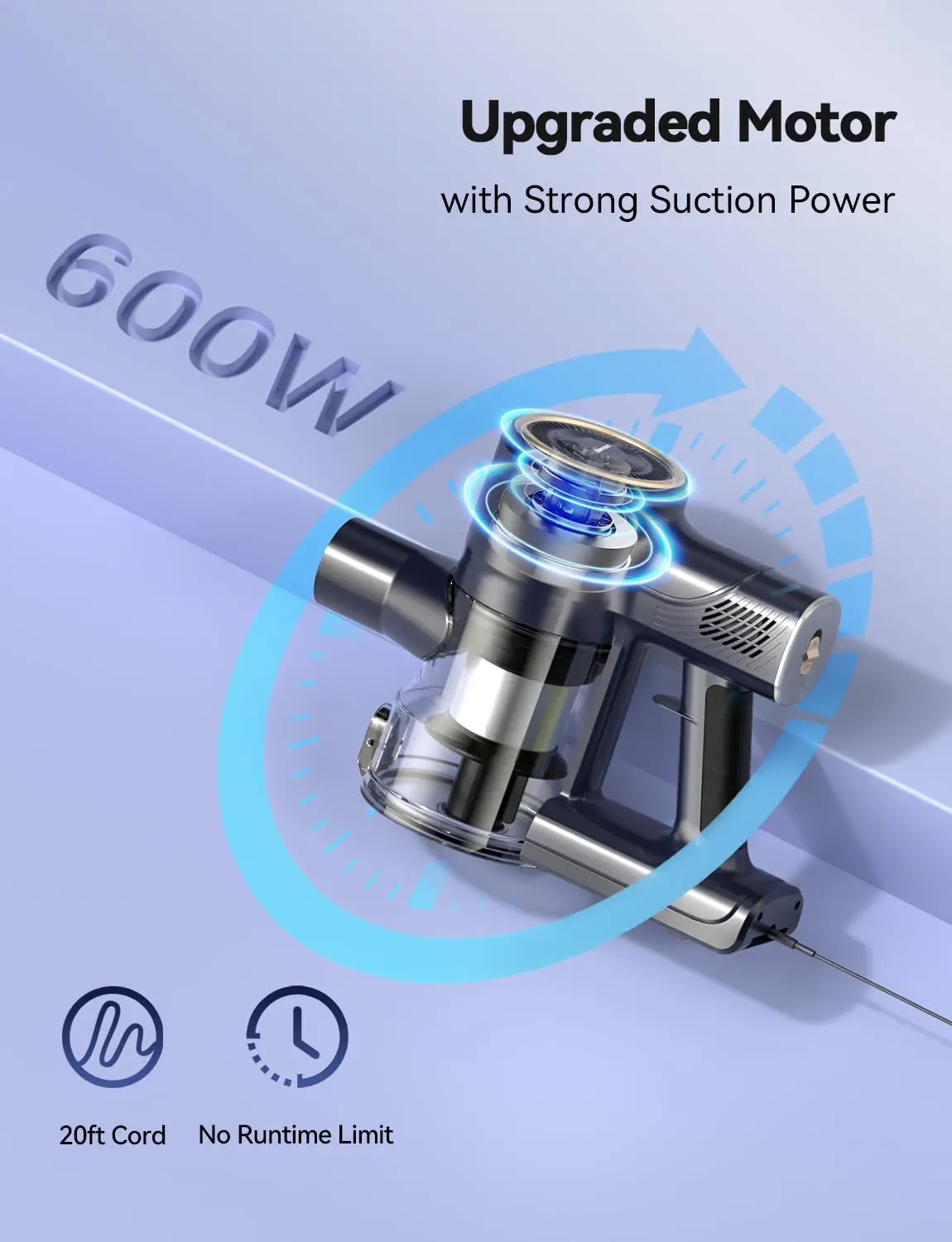 I8เครื่องดูดฝุ่นแบบมีสาย600W 23KPa ติดสุญญากาศ6 in 1เครื่องดูดฝุ่นมือถือน้ำหนักเบาสำหรับพรมพื้นแข็ง