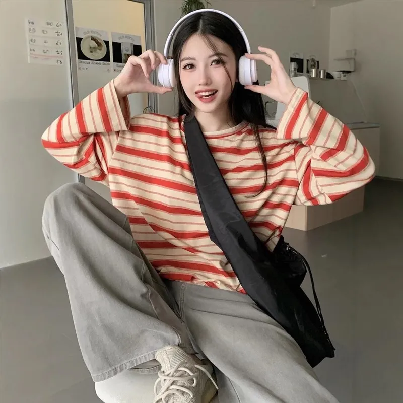 

Striped Long Sve Tirt Women Autumn Casual Comfortable Straight Cut Commute Sle Other Material 00% Long Tirt