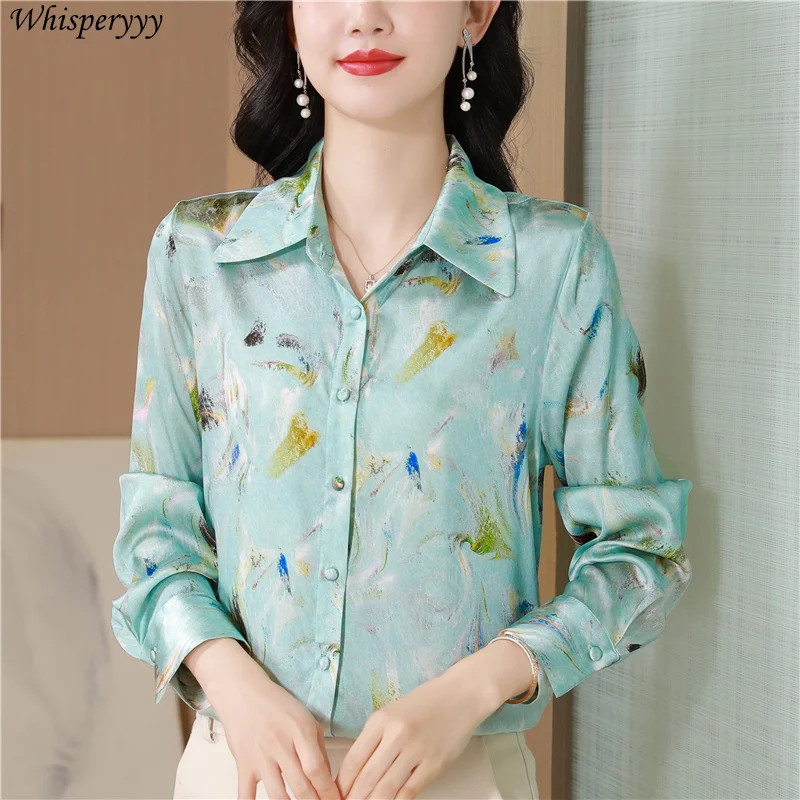 Long Sleeve Shirt for Women Spring Autumn New Printed Blouse Female Turn-down Collar Single-breasted Chemise Femme Casual Tops