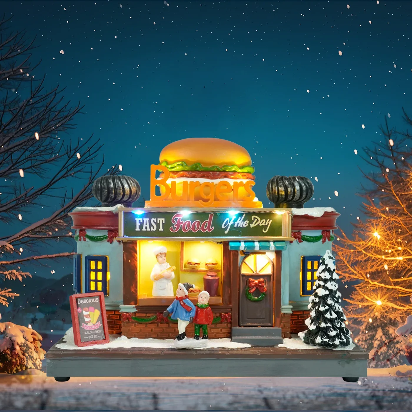 Christmas Light House, Holiday Gifts, Ice Cream Shop, Illuminated Ice Cream House Decorations, Landscape Villa, House Crafts