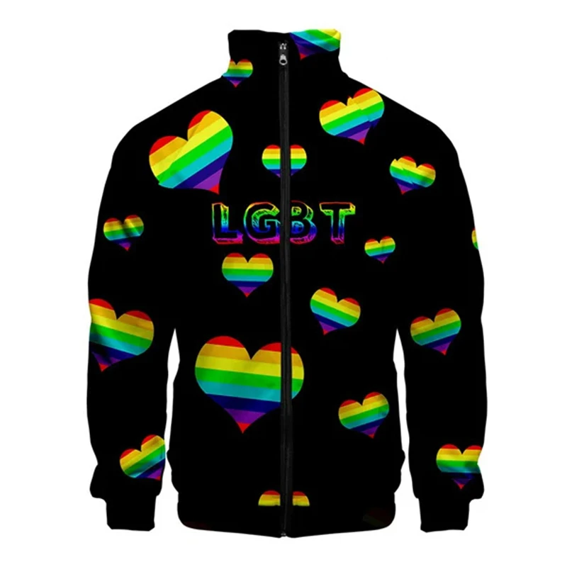 LGBT Graphic Jackets For Men Clothes Rainbow Flag Lesbians Zip Up Outwear Casual Autumn Unisex Jacket Gay Outwear Male Tops