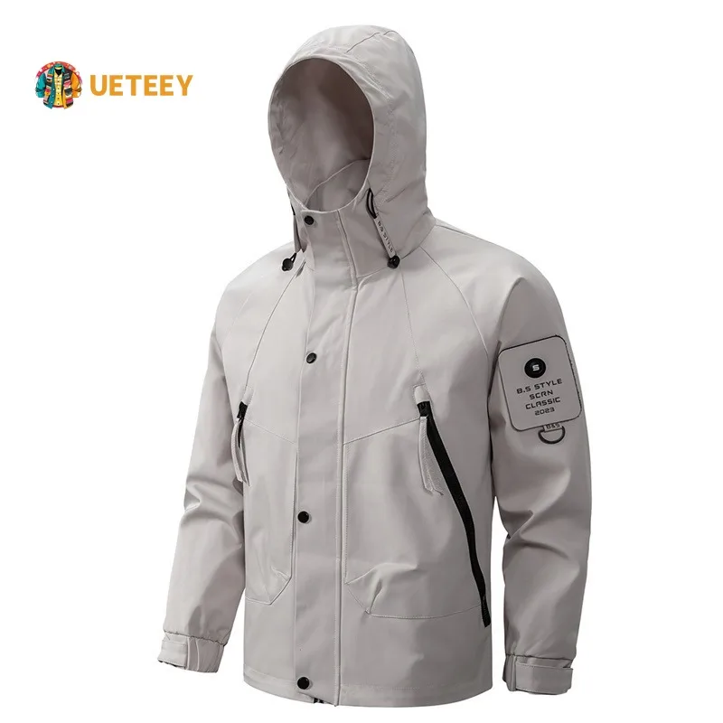 

UETEEY Waterproof Hiking Jackets Men Multi-pockets Lightweight Windproof Coat Breathable Raincoat for Camping Climbing for Man