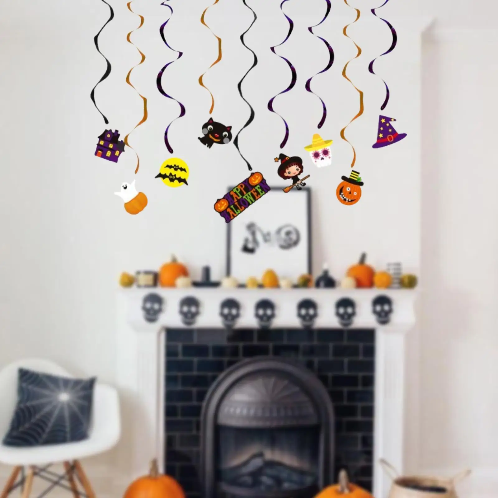 9 Pieces Halloween Hanging Swirl Decorations Ceiling Streamers Art Crafts Party Props Spirals for Farmhouse Bedroom Porch