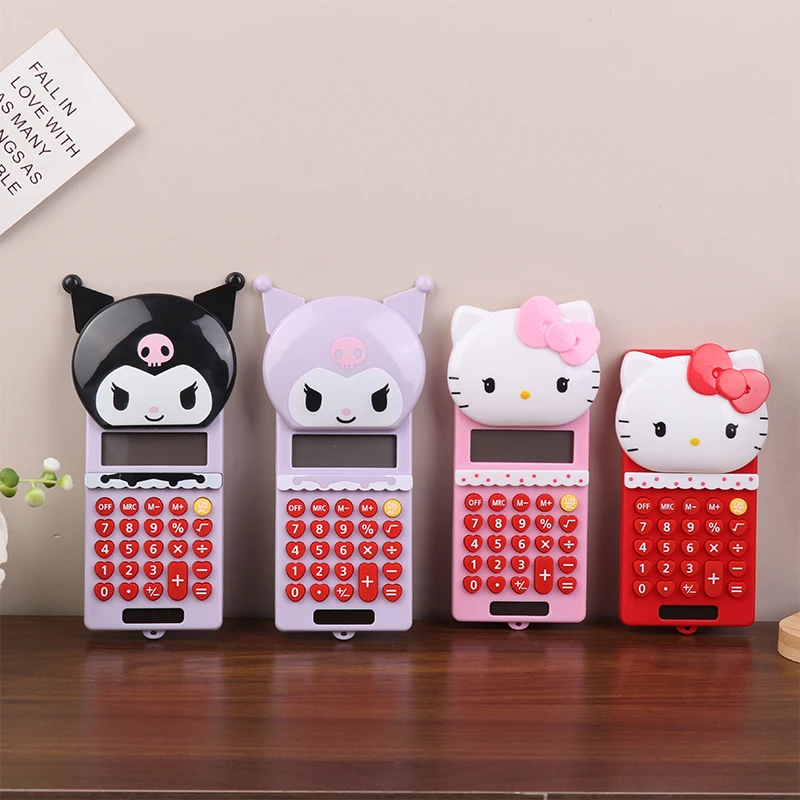 Sanrio Hello Kitty Push-pull Calculator Kawaii Kuromi Portable Calculator Student Stationary Kid Gift