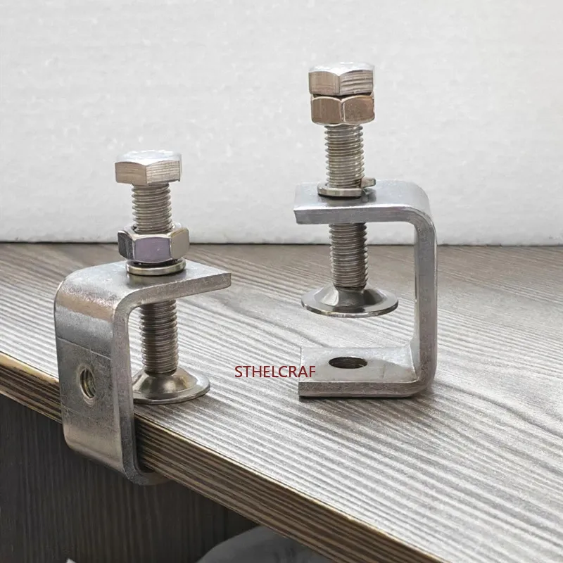 2PCS Heavy Duty 304 Stainless Steel C Clamp M8 Bolt Opening Thread Adjustable Clamp for Woodworking Home Improvement Hanging