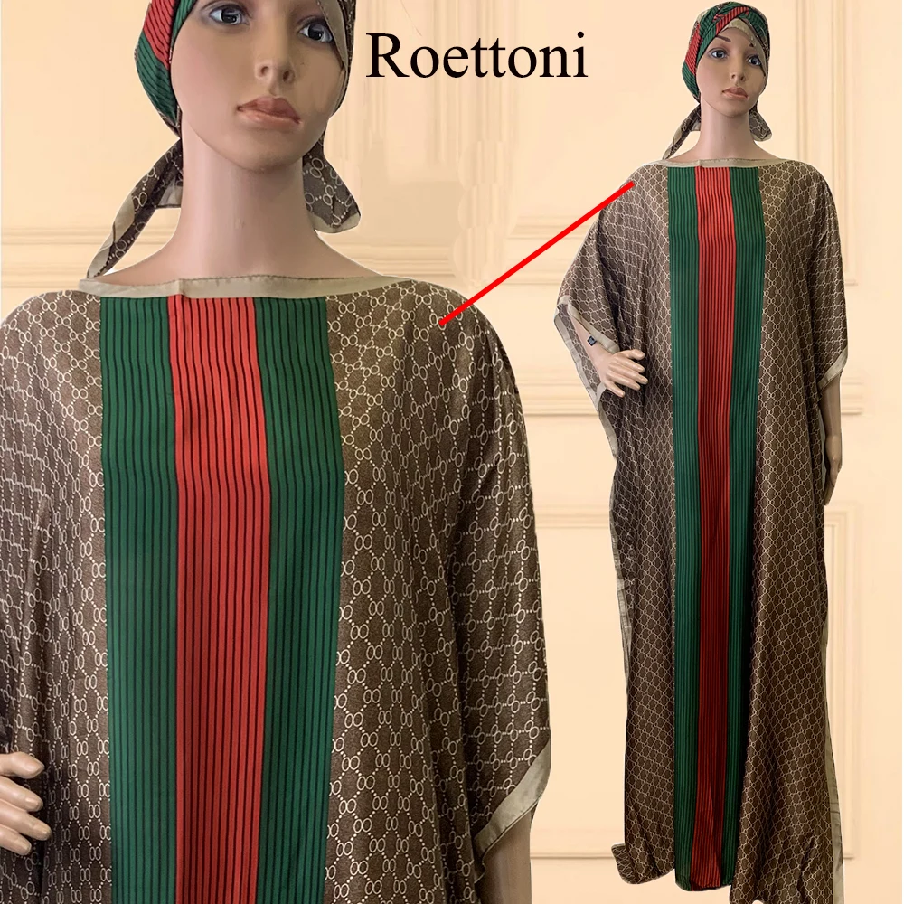 Silk Cozy Turkey-African Muslim Women\'s Kaftan Abaya Party Boubou With Scarf Saudi Dubai Prayer Dress Printing New Flowers S123