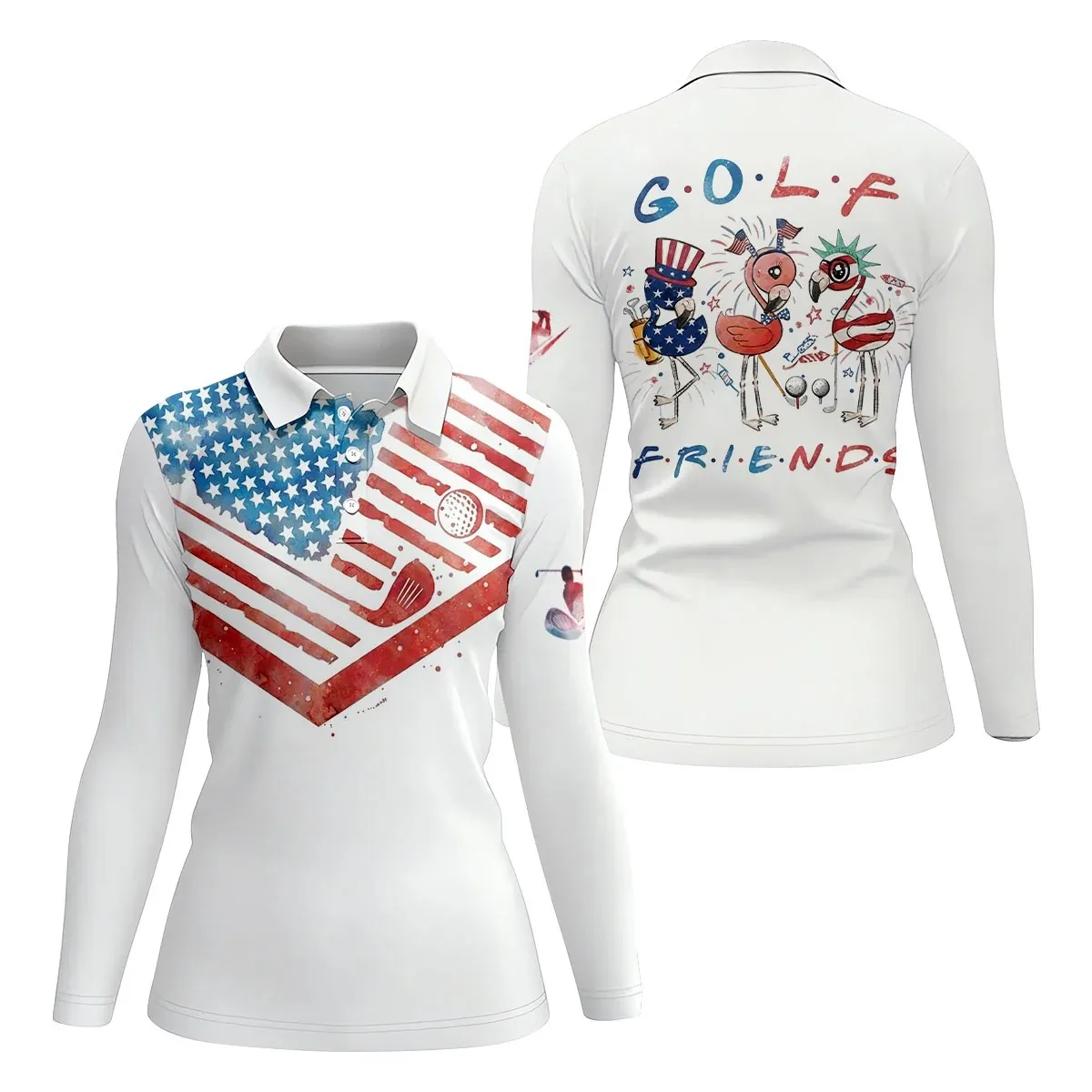 Women's Golf Shirt Long Sleeve Printed Casual T-Shirt Sportswear Fashion Top Outdoor Streetwear Women's Polo Shirt Holiday Gift